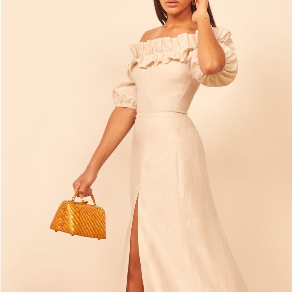 NWT Reformation Marley Off the Shoulder Linen Dress